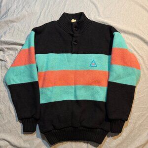 Vintage SOS Sportswear of Sweden Ski Sweater Henley Mens Size Small Black Stripe
